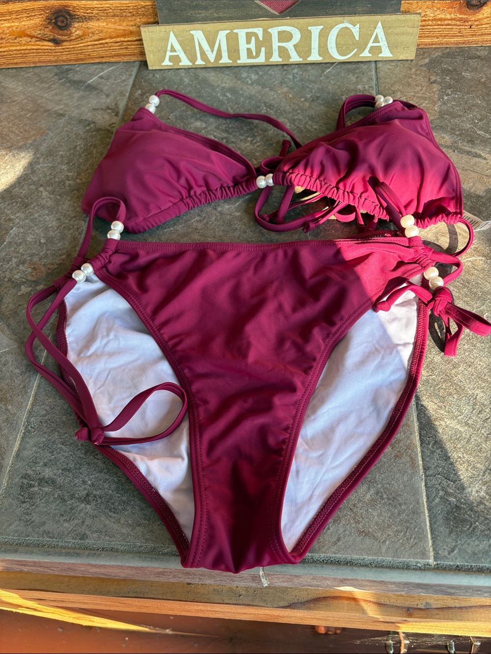 Magenta Beaded String Bikini Set
